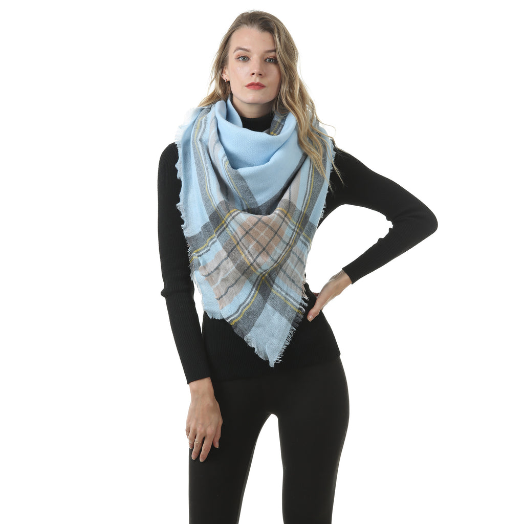 Europe, America, autumn and winter imitation cashmere plus double-sided colorful plaid square scarf women's shawl