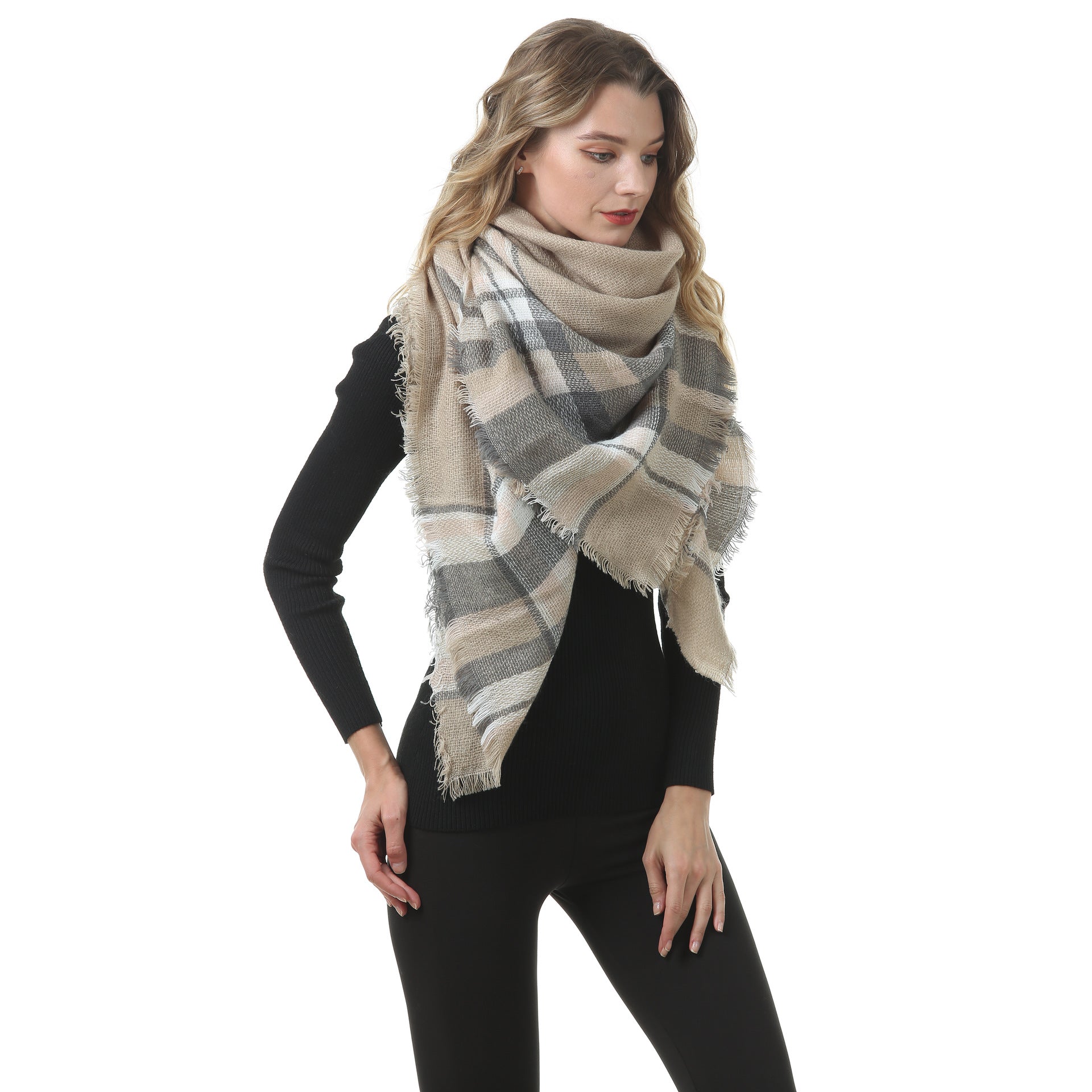 Europe, America, autumn and winter imitation cashmere plus double-sided colorful plaid square scarf women's shawl