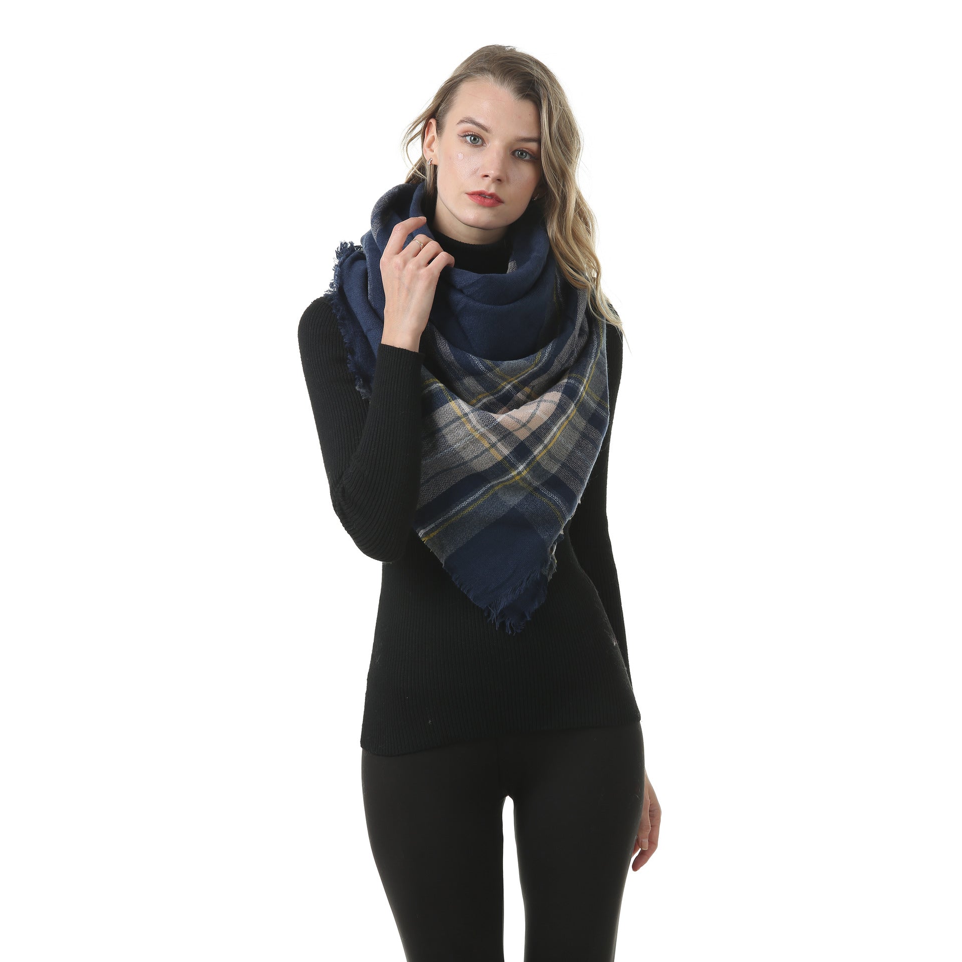 Europe, America, autumn and winter imitation cashmere plus double-sided colorful plaid square scarf women's shawl