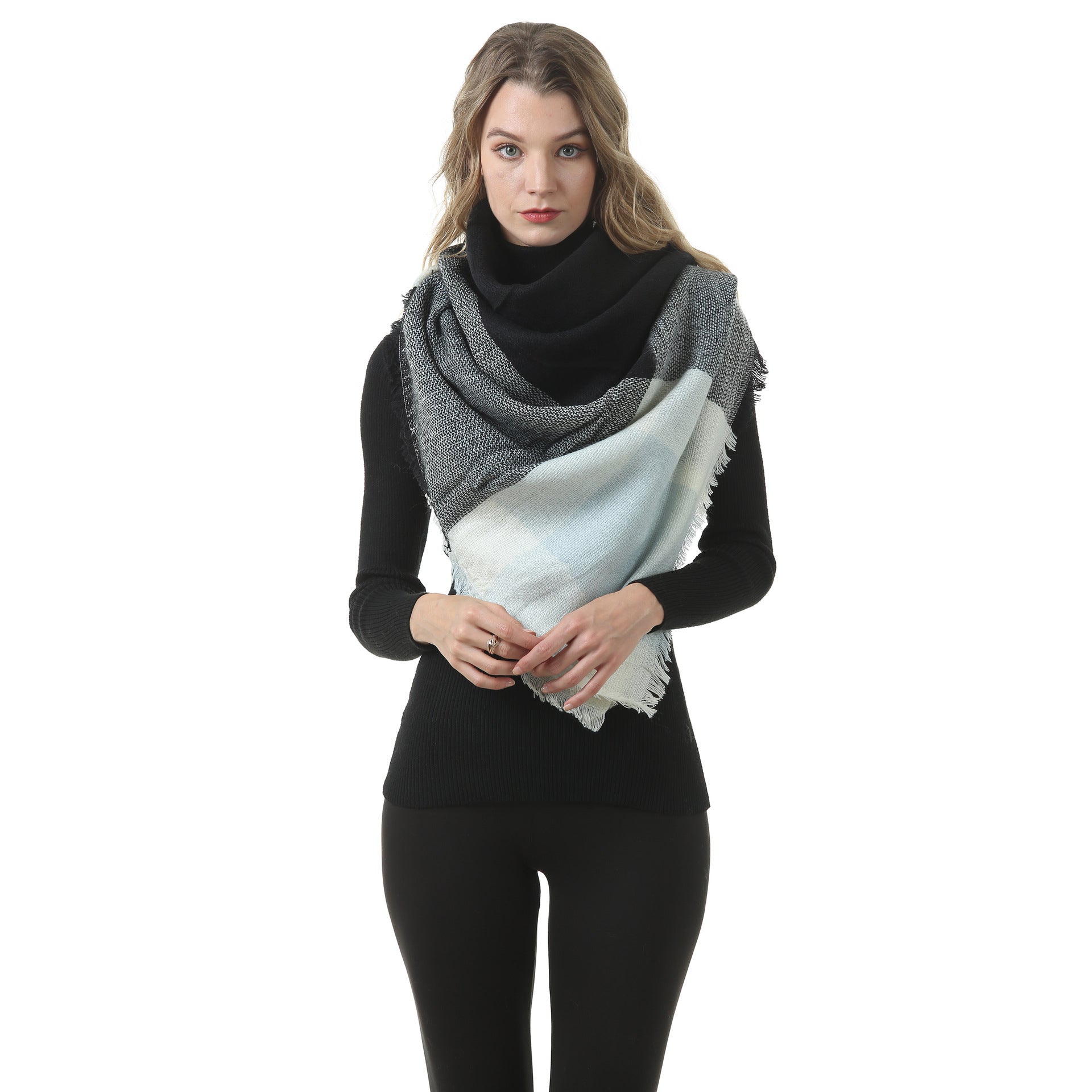 Europe, America, autumn and winter imitation cashmere plus double-sided colorful plaid square scarf women's shawl