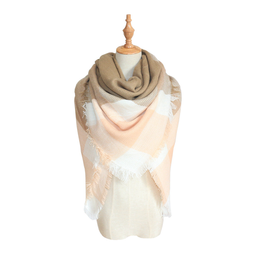 Europe, America, autumn and winter imitation cashmere plus double-sided colorful plaid square scarf women's shawl