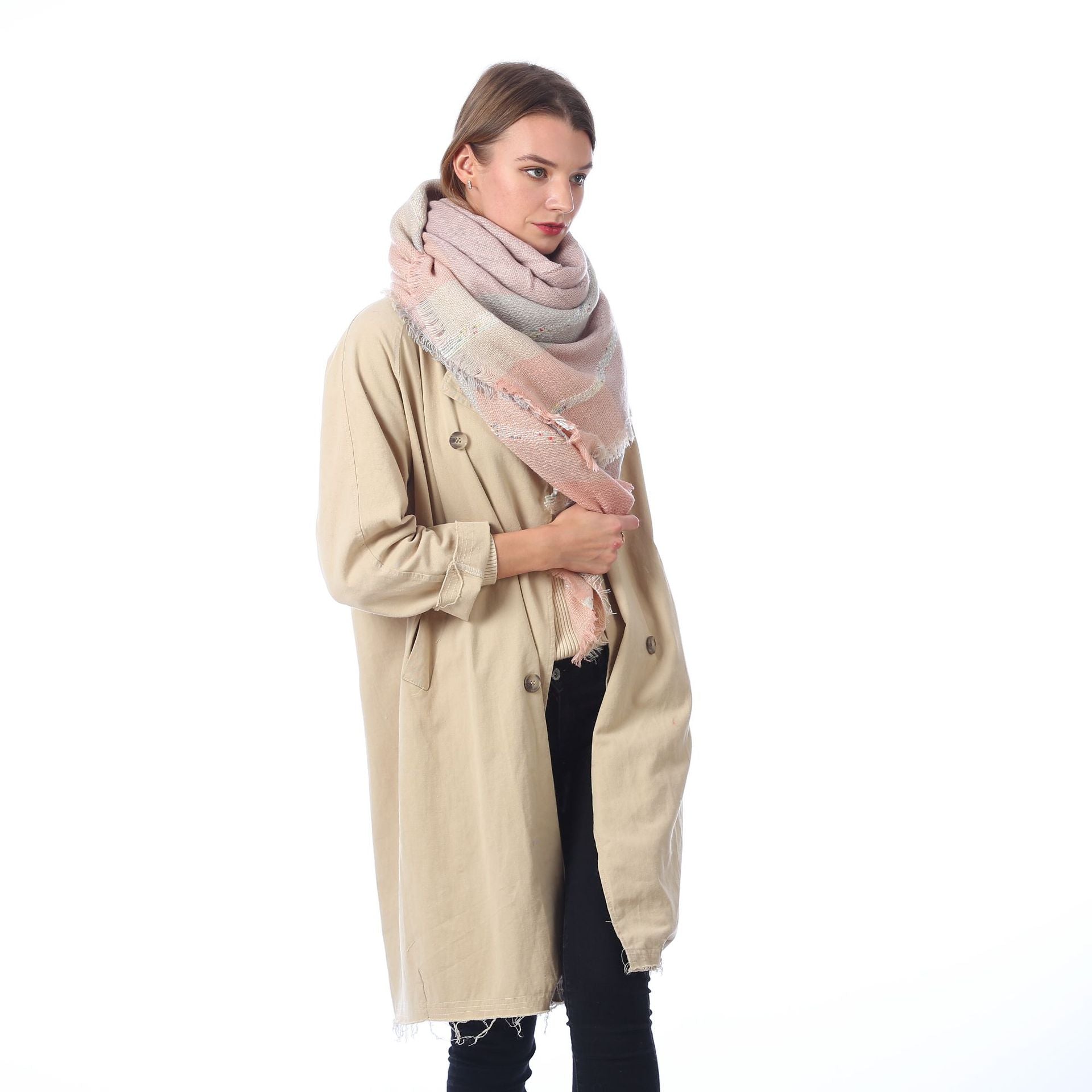 Europe, America, autumn and winter imitation cashmere plus double-sided colorful plaid square scarf women's shawl