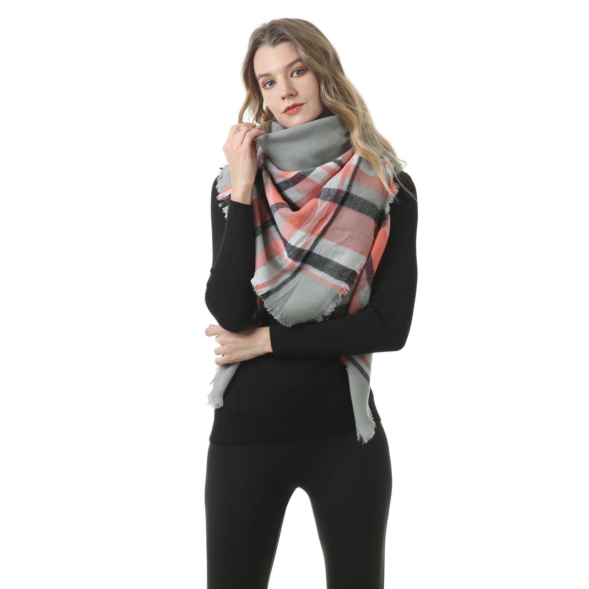 Europe, America, autumn and winter imitation cashmere plus double-sided colorful plaid square scarf women's shawl