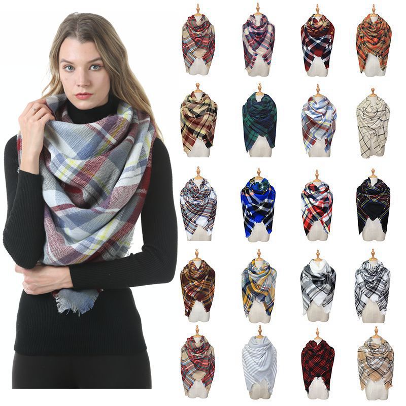 Europe, America, autumn and winter imitation cashmere plus double-sided colorful plaid square scarf women's shawl