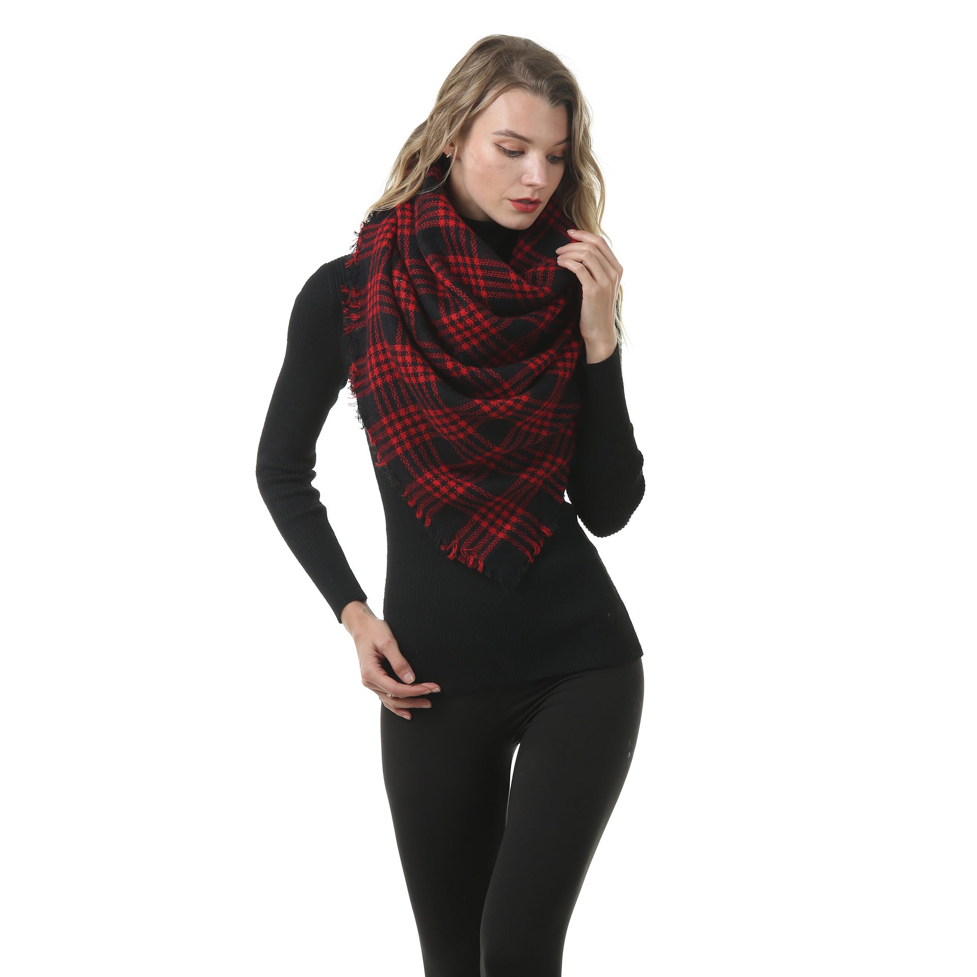 Europe, America, autumn and winter imitation cashmere plus double-sided colorful plaid square scarf women's shawl