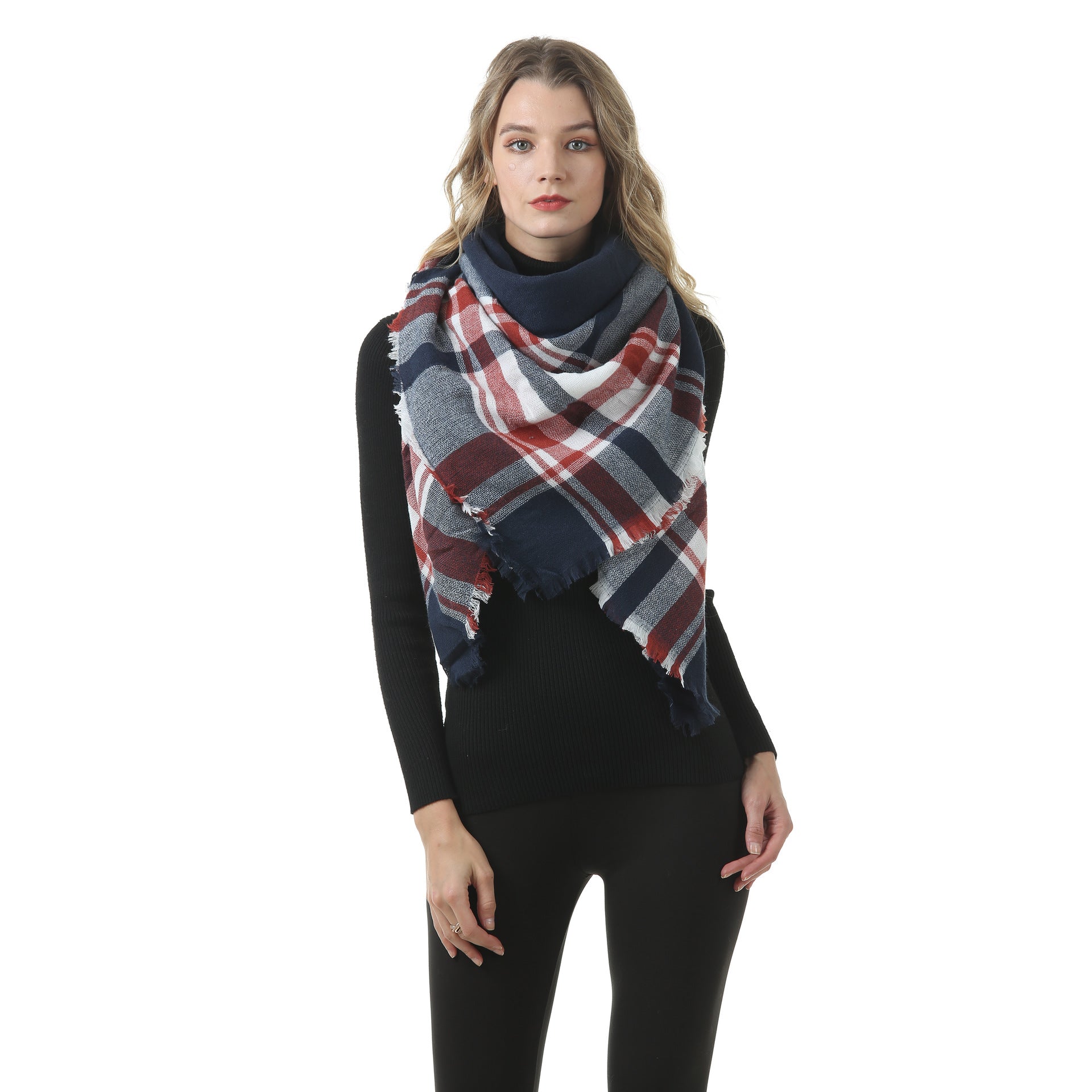 Europe, America, autumn and winter imitation cashmere plus double-sided colorful plaid square scarf women's shawl