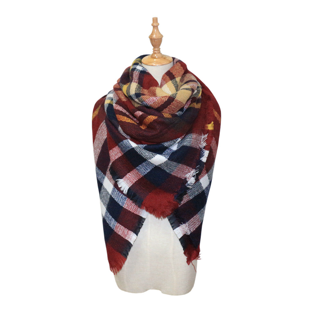 Europe, America, autumn and winter imitation cashmere plus double-sided colorful plaid square scarf women's shawl