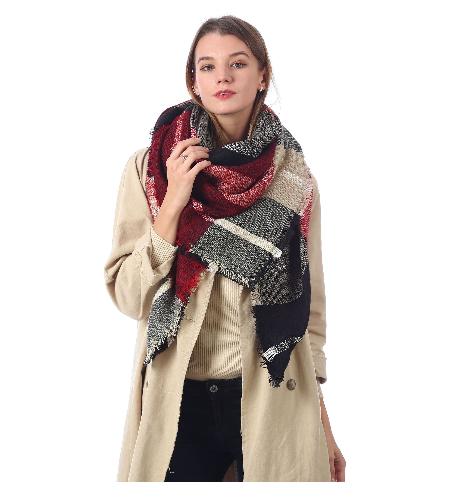 Europe, America, autumn and winter imitation cashmere plus double-sided colorful plaid square scarf women's shawl