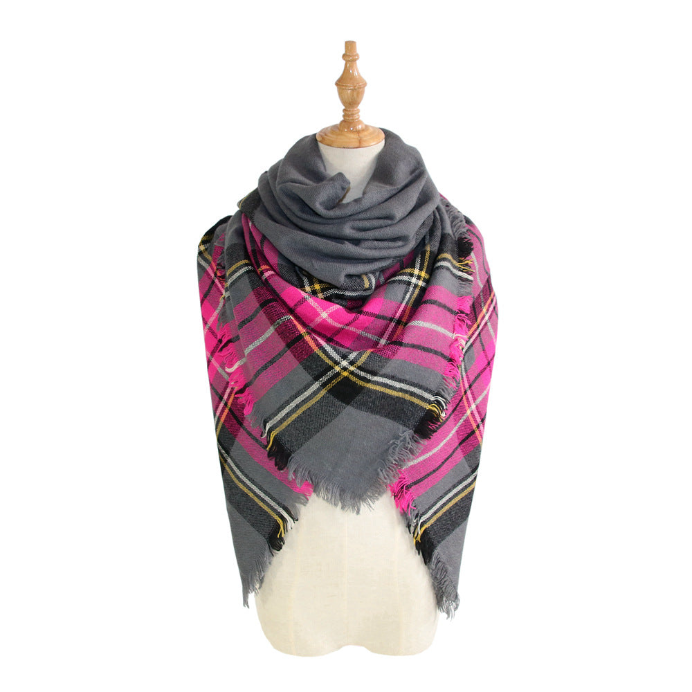 Europe, America, autumn and winter imitation cashmere plus double-sided colorful plaid square scarf women's shawl