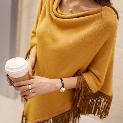 Spring and Autumn New Irregular Medium and Long Batman Sweater Loose Fringed Pullover Knitted Sweater Cape Shawl Jacket
