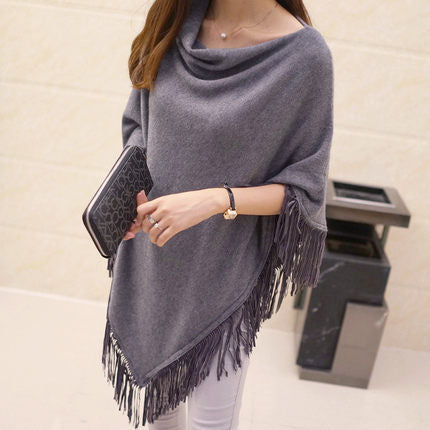 Spring and Autumn New Irregular Medium and Long Batman Sweater Loose Fringed Pullover Knitted Sweater Cape Shawl Jacket
