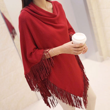 Spring and Autumn New Irregular Medium and Long Batman Sweater Loose Fringed Pullover Knitted Sweater Cape Shawl Jacket