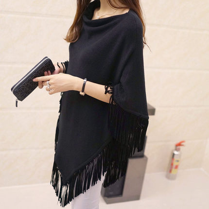 Spring and Autumn New Irregular Medium and Long Batman Sweater Loose Fringed Pullover Knitted Sweater Cape Shawl Jacket