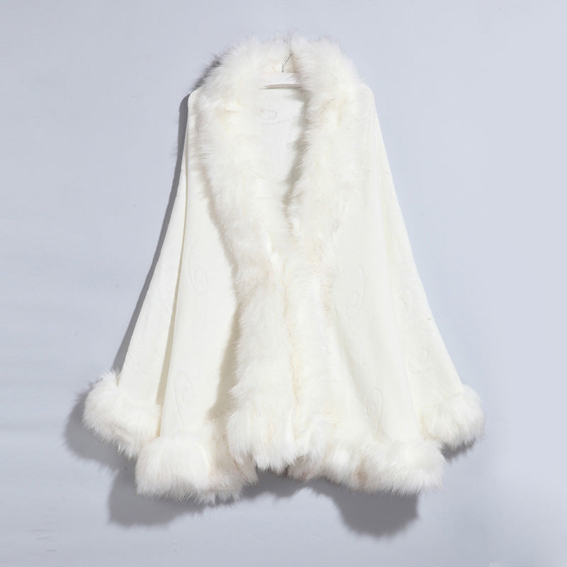 New Women's Knitted Jacket Cheongsam Shawl Imitation Fox Fur Collar Fur Shawl Cloak Jacket Women 1268 #