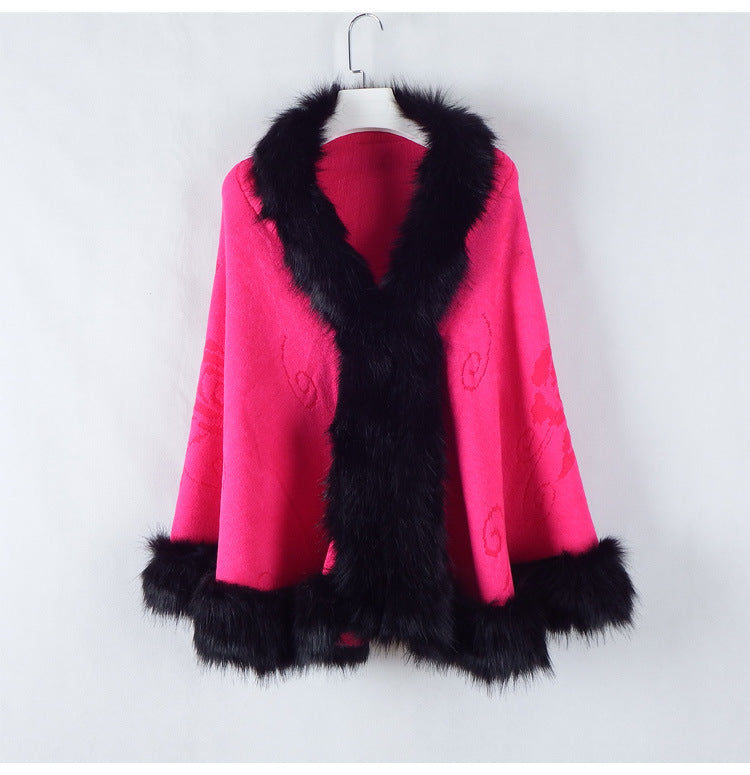 New Women's Knitted Jacket Cheongsam Shawl Imitation Fox Fur Collar Fur Shawl Cloak Jacket Women 1268 #