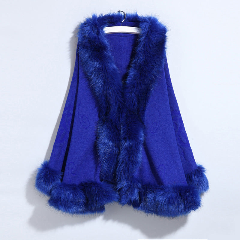 New Women's Knitted Jacket Cheongsam Shawl Imitation Fox Fur Collar Fur Shawl Cloak Jacket Women 1268 #