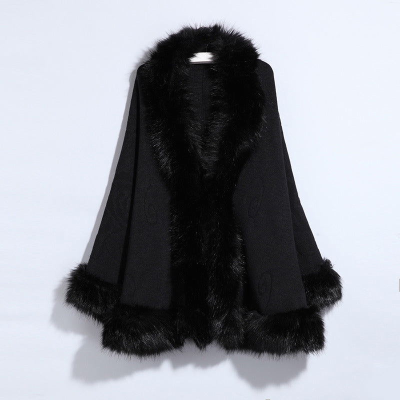 New Women's Knitted Jacket Cheongsam Shawl Imitation Fox Fur Collar Fur Shawl Cloak Jacket Women 1268 #