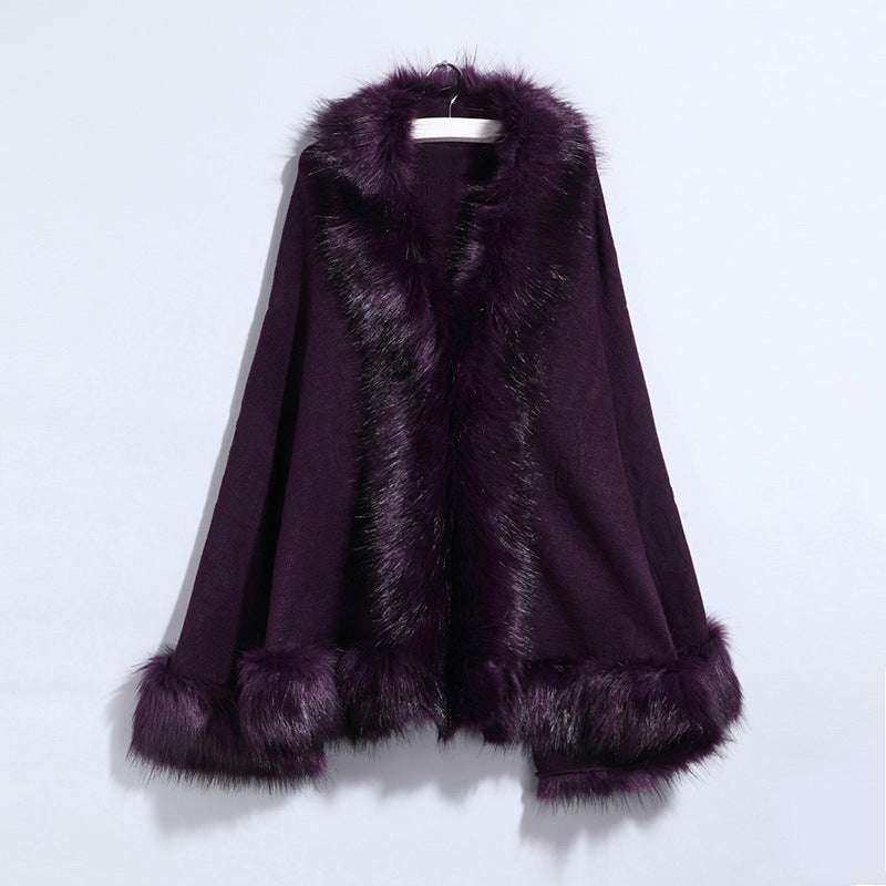 New Women's Knitted Jacket Cheongsam Shawl Imitation Fox Fur Collar Fur Shawl Cloak Jacket Women 1268 #