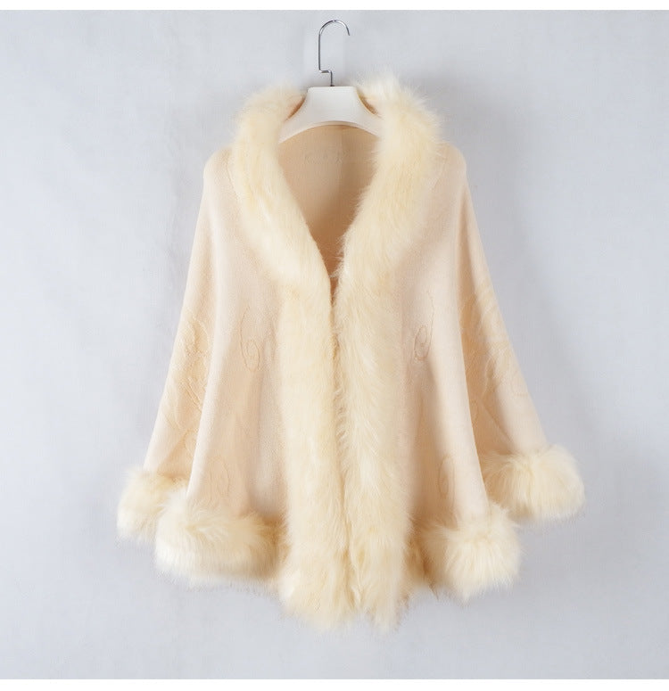 New Women's Knitted Jacket Cheongsam Shawl Imitation Fox Fur Collar Fur Shawl Cloak Jacket Women 1268 #
