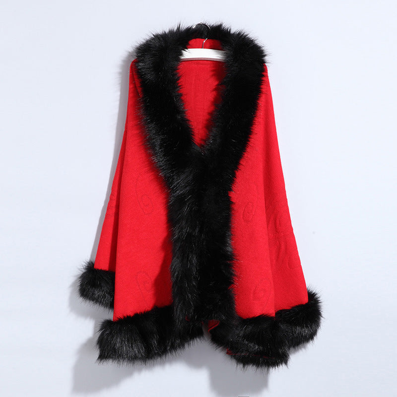 New Women's Knitted Jacket Cheongsam Shawl Imitation Fox Fur Collar Fur Shawl Cloak Jacket Women 1268 #