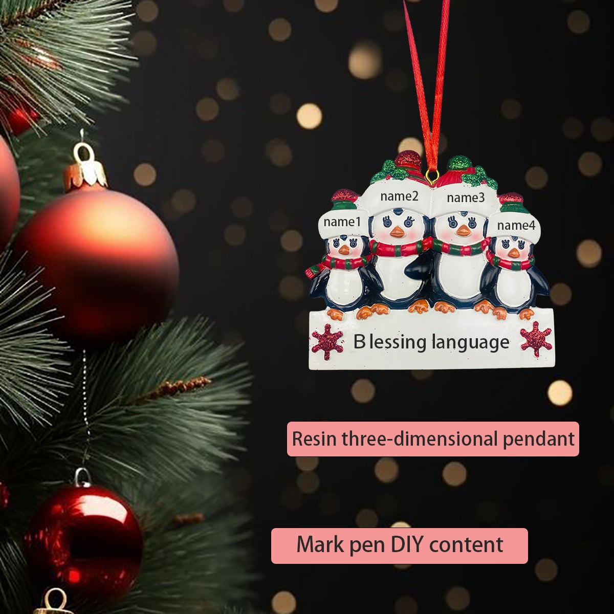 DIY Personalized custom pendant, resin material, family Christmas decoration pendant that can be customized with names/words