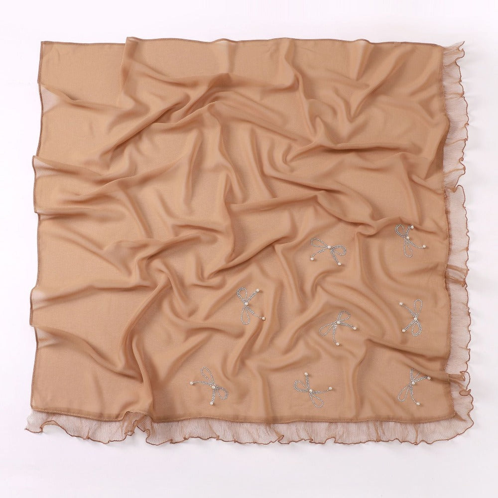 Small Fresh Bow Hot Diamond Bead Organ Lace Pearl Chiffon Square