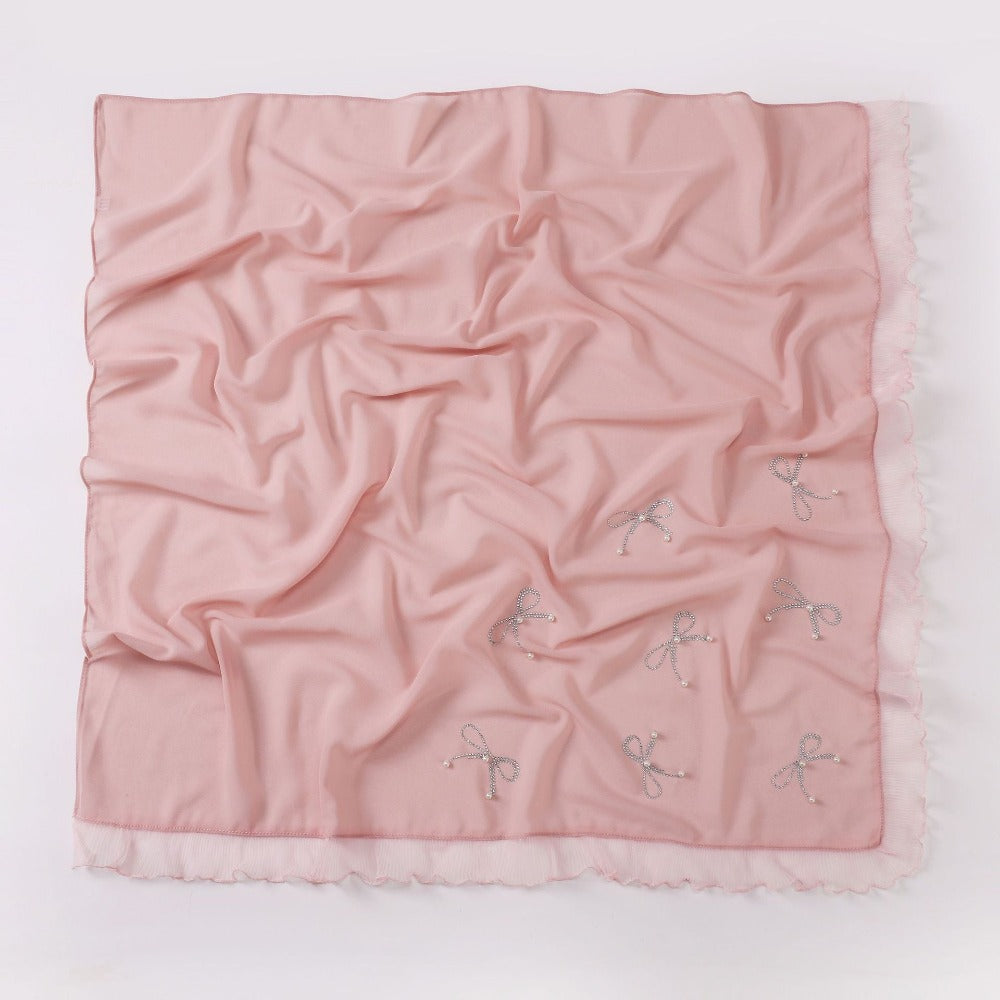 Small Fresh Bow Hot Diamond Bead Organ Lace Pearl Chiffon Square