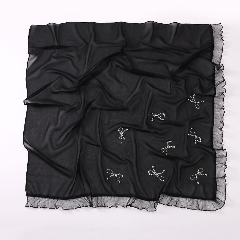 Small Fresh Bow Hot Diamond Bead Organ Lace Pearl Chiffon Square