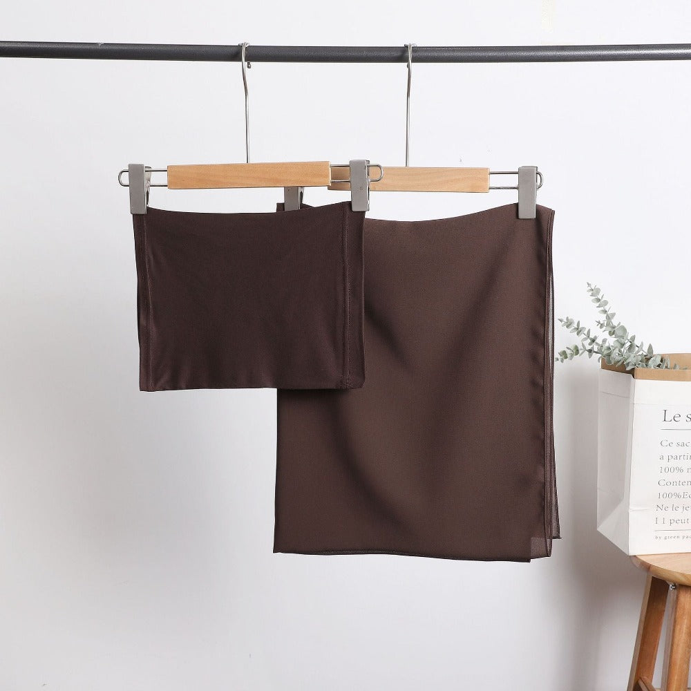 Pearl Chiffon Long Towel with Milk Silk Bottoming Cap of The Same Color, Middle Eastern Women's Headscarf