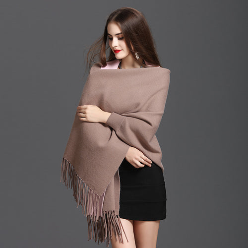 1057 #Spring and Autumn New Large Size Loose Sleeve Fringed Knitted Double Sided Shawl Cardigan Shawl Cape Women