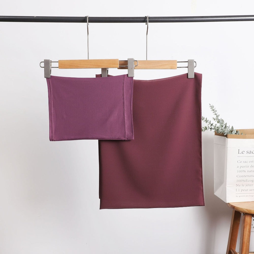 Pearl Chiffon Long Towel with Milk Silk Bottoming Cap of The Same Color, Middle Eastern Women's Headscarf