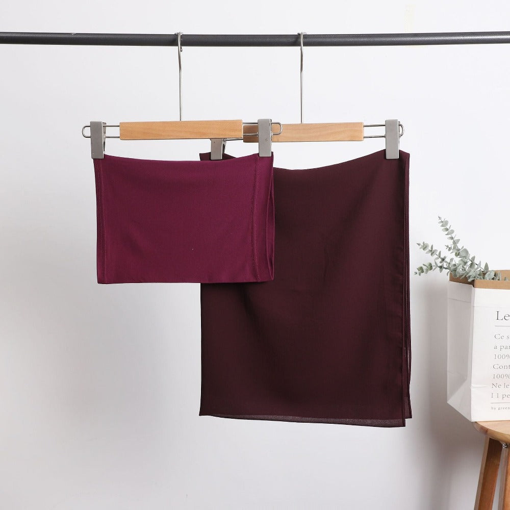 Pearl Chiffon Long Towel with Milk Silk Bottoming Cap of The Same Color, Middle Eastern Women's Headscarf