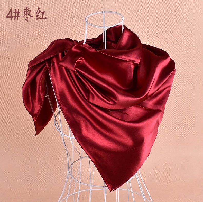 New solid color monochrome women's 90cm imitation silk large square scarf silk scarf, pure color square scarf advanced sense