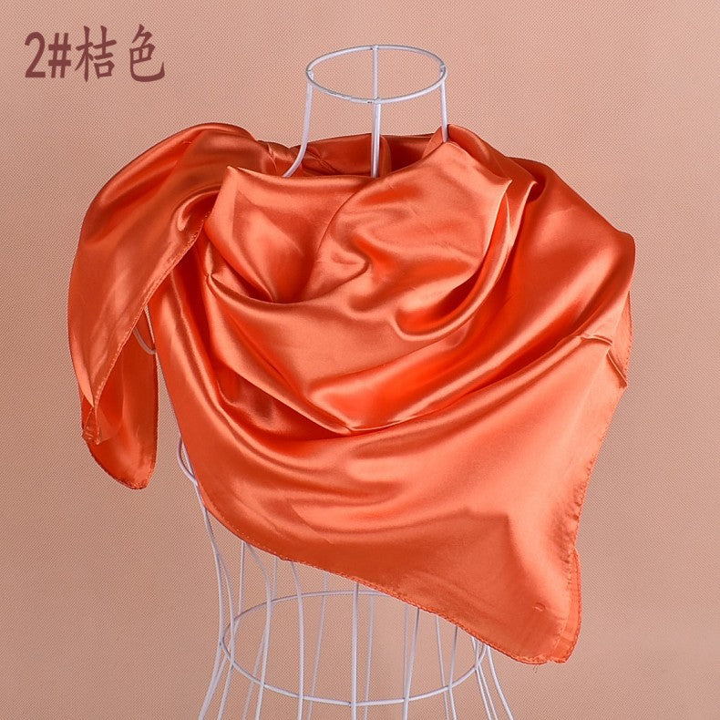 New solid color monochrome women's 90cm imitation silk large square scarf silk scarf, pure color square scarf advanced sense