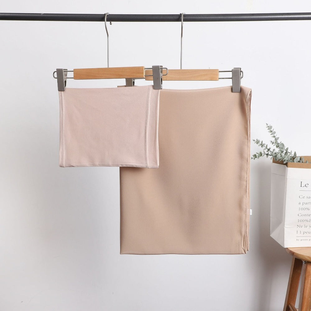 Pearl Chiffon Long Towel with Milk Silk Bottoming Cap of The Same Color, Middle Eastern Women's Headscarf