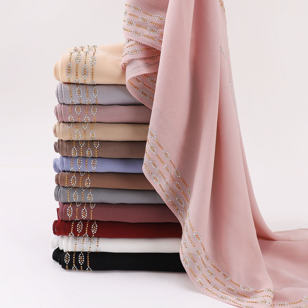 New Pearl Chiffon Boutique Hot Diamond Long Towel Middle East Africa Head Towel South East Asia Head Towel