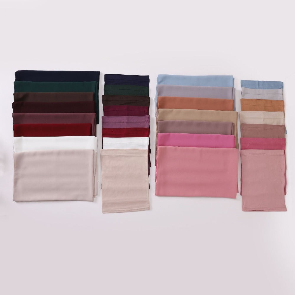 Pearl Chiffon Long Towel with Milk Silk Bottoming Cap of The Same Color, Middle Eastern Women's Headscarf