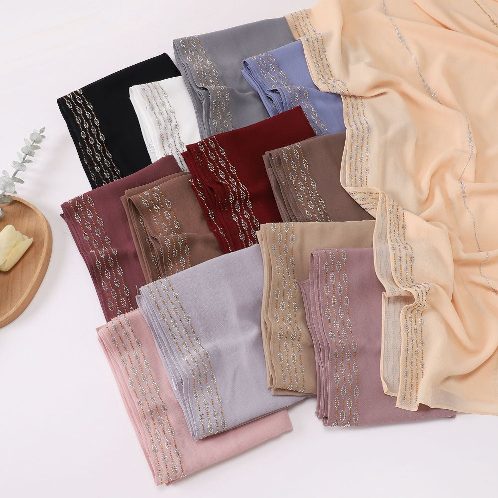 New Pearl Chiffon Boutique Hot Diamond Long Towel Middle East Africa Head Towel South East Asia Head Towel