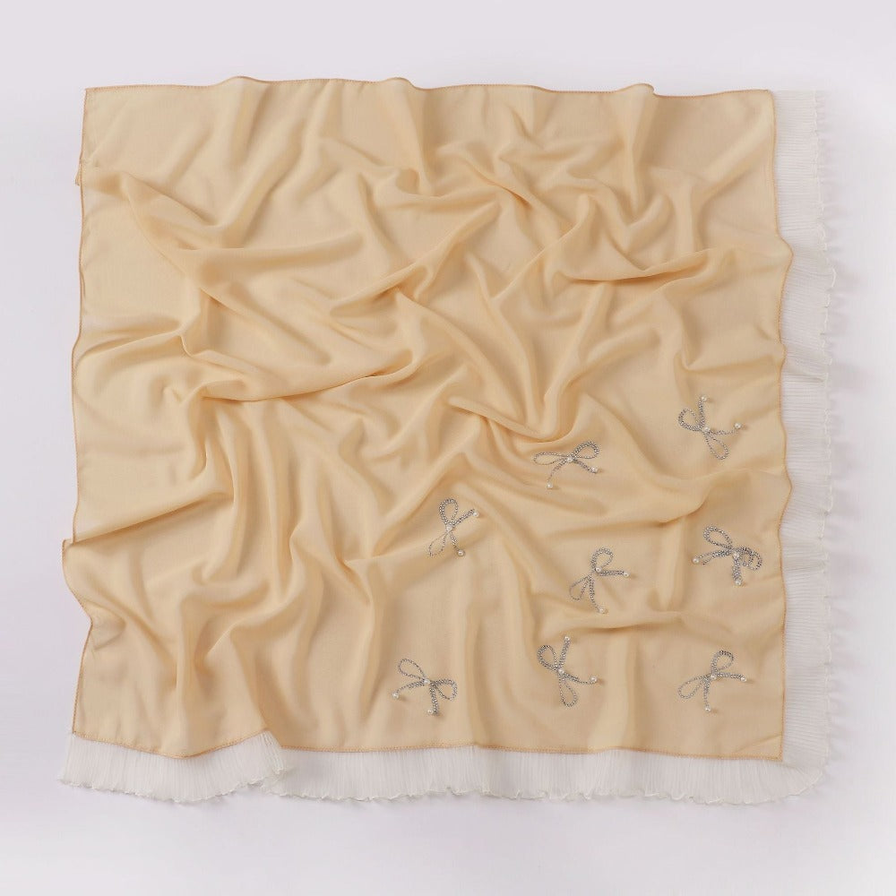 Small Fresh Bow Hot Diamond Bead Organ Lace Pearl Chiffon Square