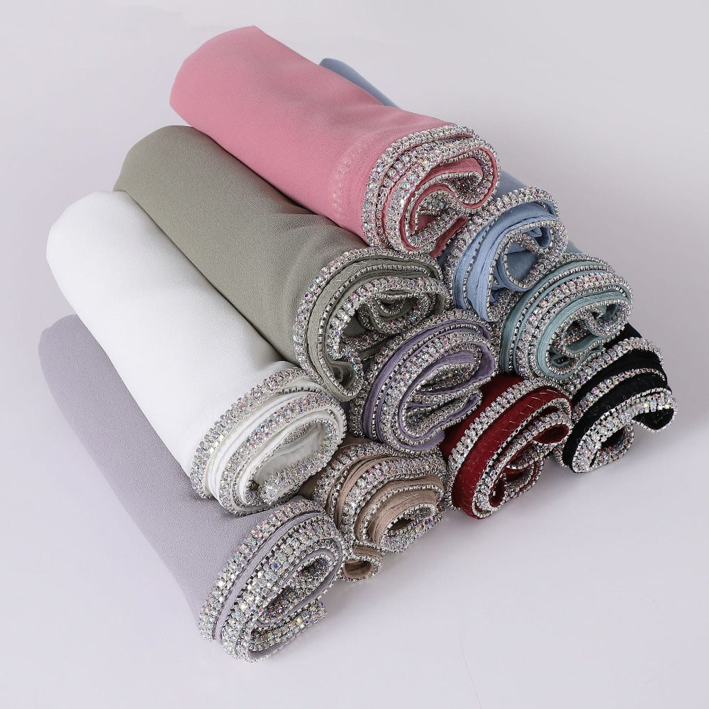 New Highlight Diamond Long Edge Chiffon Scarf Yarn Middle East Africa Headscarf Malay Headscarf