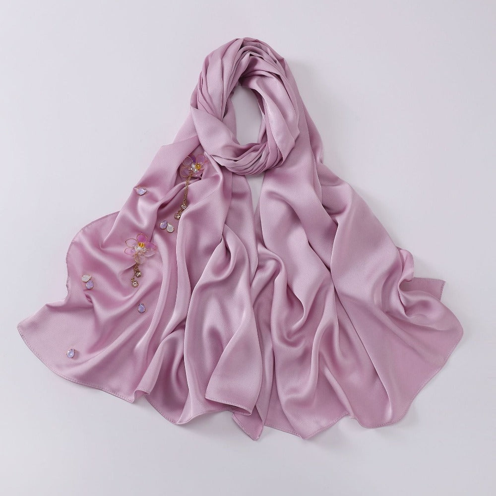 New bubble chiffon hand-sewn flower scarf Chinese wind point diamond yarn Malaysian headscarf hijab