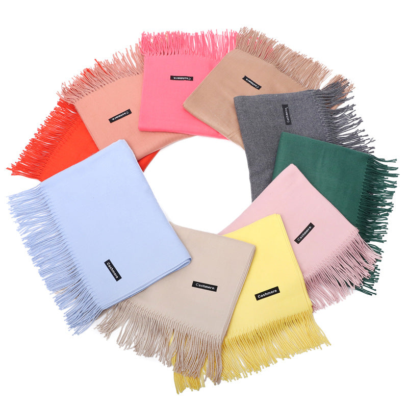 Solid color imitation cashmere scarf women's monochrome fashionable versatile warm shawl fringed red scarf winter scarf