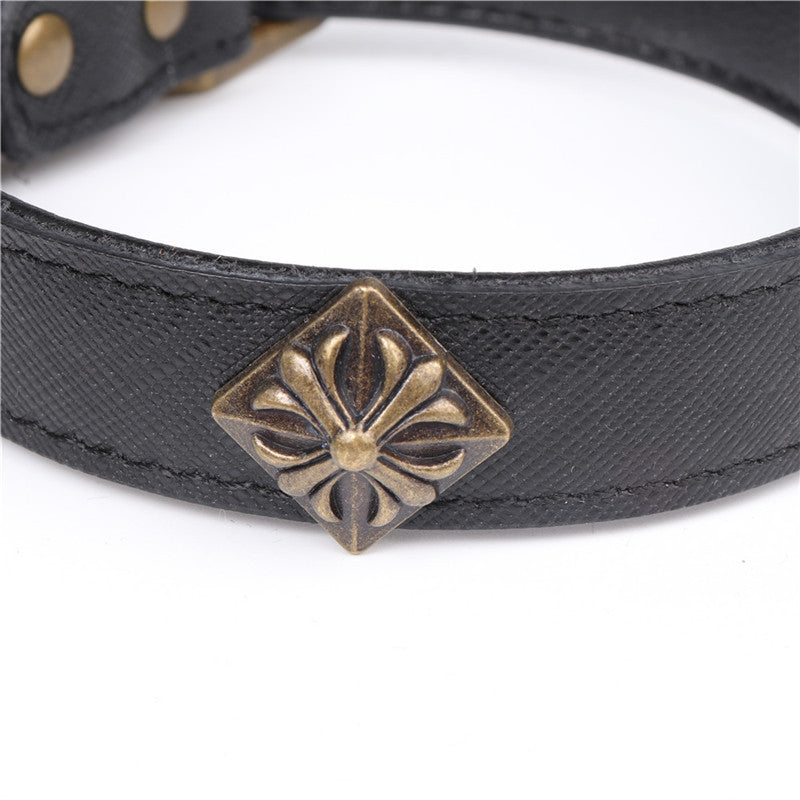Factory Direct Sales, New Leather Pet Bronze Collar, Retro Dog Neck Ring