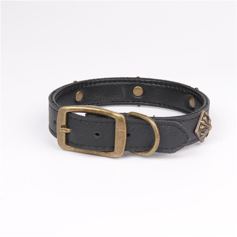 Factory Direct Sales, New Leather Pet Bronze Collar, Retro Dog Neck Ring