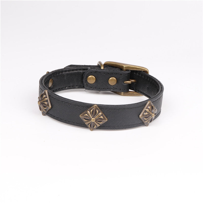 Factory Direct Sales, New Leather Pet Bronze Collar, Retro Dog Neck Ring