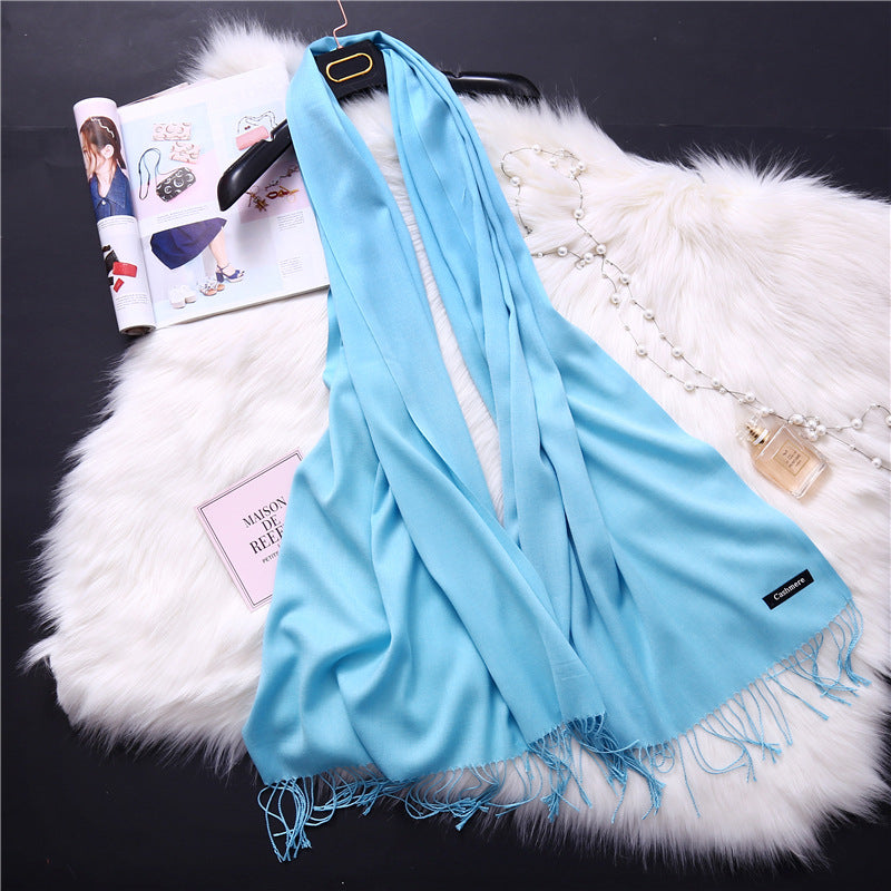 Autumn and winter solid color imitation cashmere scarf women's fashion versatile fringed monochrome warm shawl head scarf 150g head scarf