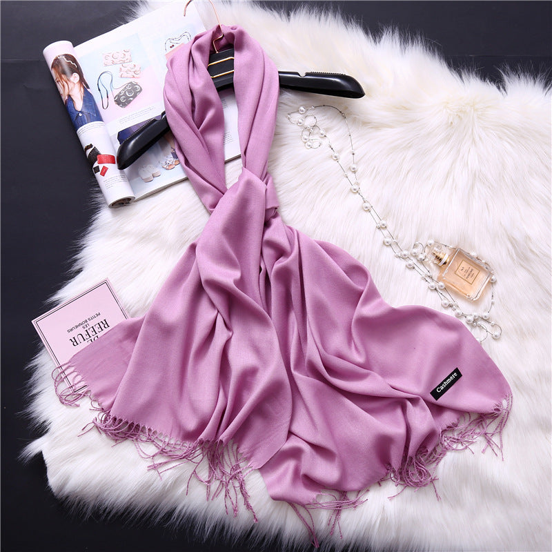 Autumn and winter solid color imitation cashmere scarf women's fashion versatile fringed monochrome warm shawl head scarf 150g head scarf