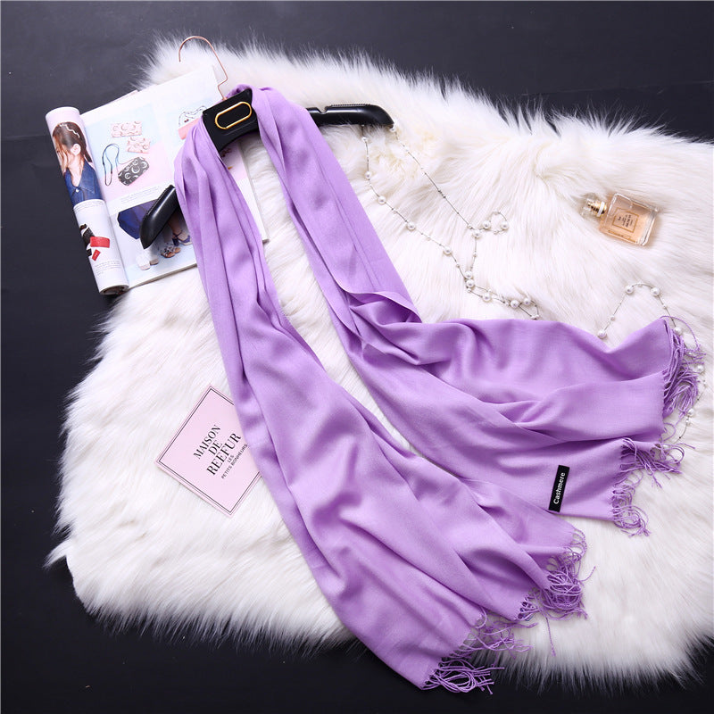 Autumn and winter solid color imitation cashmere scarf women's fashion versatile fringed monochrome warm shawl head scarf 150g head scarf