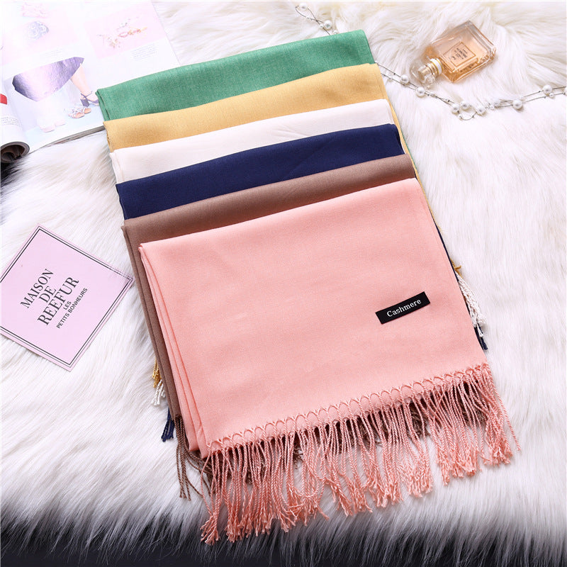 Autumn and winter solid color imitation cashmere scarf women's fashion versatile fringed monochrome warm shawl head scarf 150g head scarf