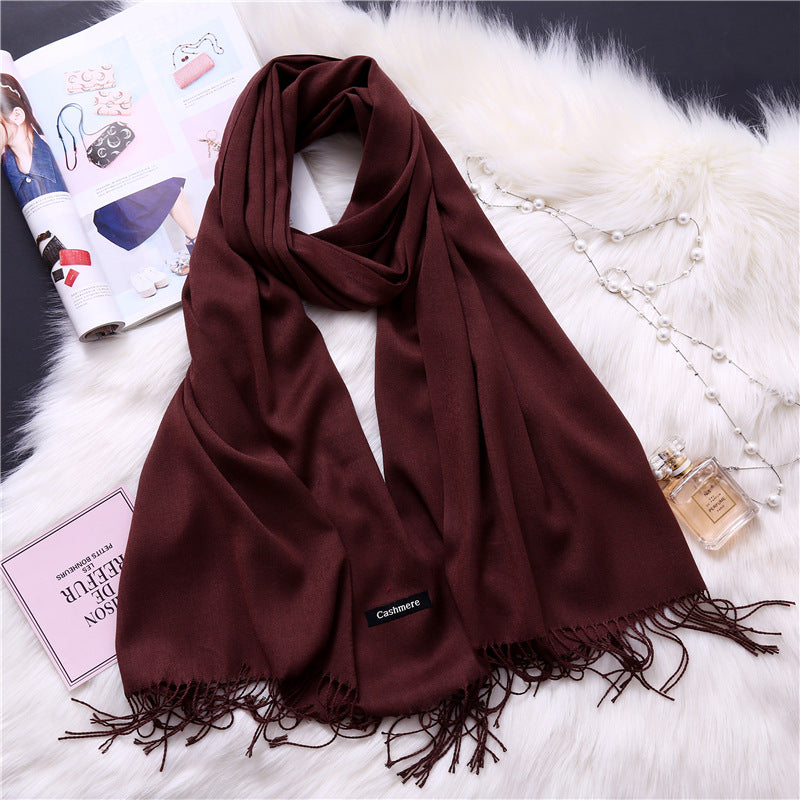 Autumn and winter solid color imitation cashmere scarf women's fashion versatile fringed monochrome warm shawl head scarf 150g head scarf
